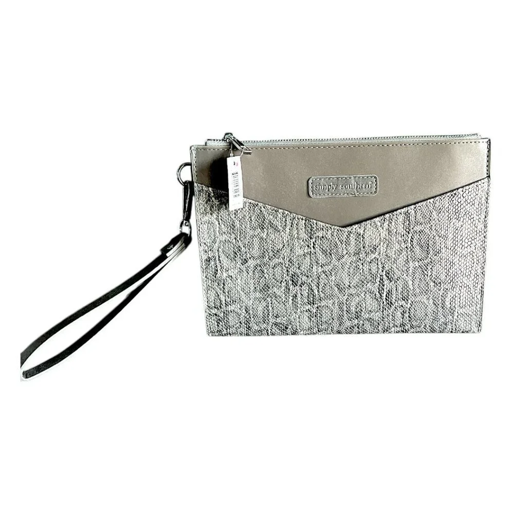 NWT Simply Southern Snakeskin Wristlet Clutch Gray Snakeskin Animal Print Wallet
